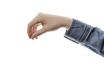 closeup woman`s hand isolated on white background