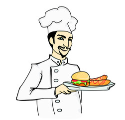 chef cook with hamburger