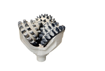 Tricone rock drilling bit isolated on white