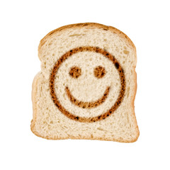 Toast pain grillé smiley, fond blanc
