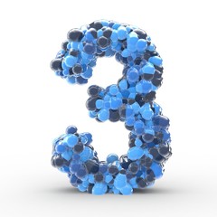 Texteffekt Moleküle blau Zahl 3