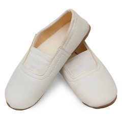 old children's white  pink pointe shoes ballet slippers isolated