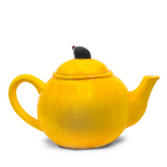 teapot yellow ceramic kettle tea isolated