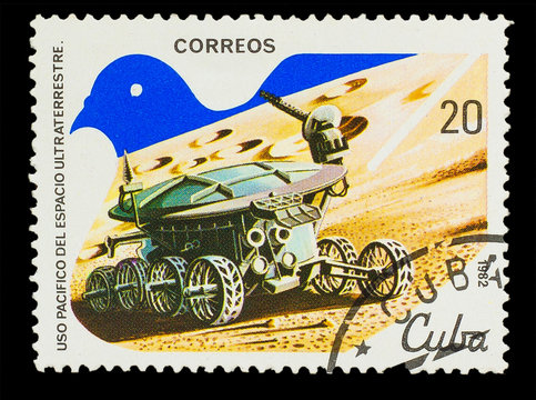 CUBA - CIRCA 1982: A stamp printed in CUBA, peaceful use of oute
