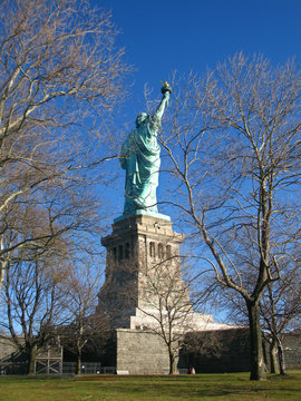 New York: Unusual rear view of the Statue of Liberty