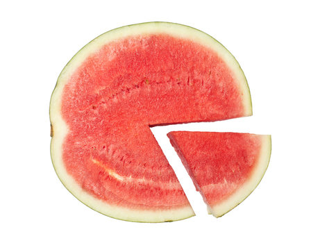 Slices of watermelon forming a pie chart isolated on white