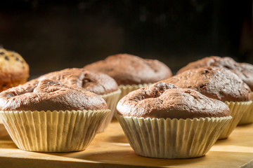 Closeup homemade chocolate muffin