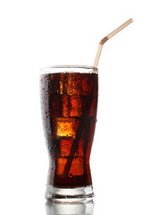 Glass of cola with ice isolated on white
