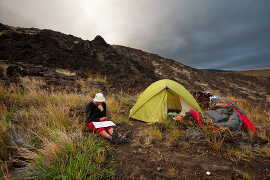 Tent in Hawaiian mountains