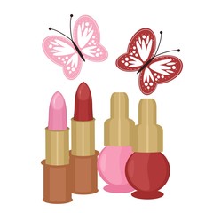 set with lipsticks and nail polish