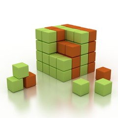 Naklejka premium The construction of the cube of the blocks in 3-d visualization