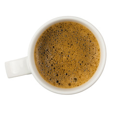 White mug full of coffee with foam