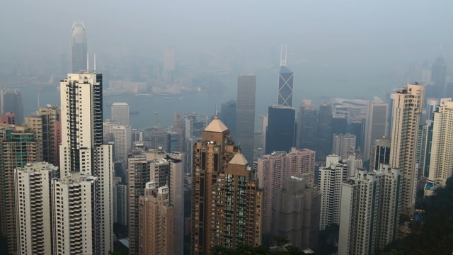 Hong Kong city from victoria peak at sunset. time lapse