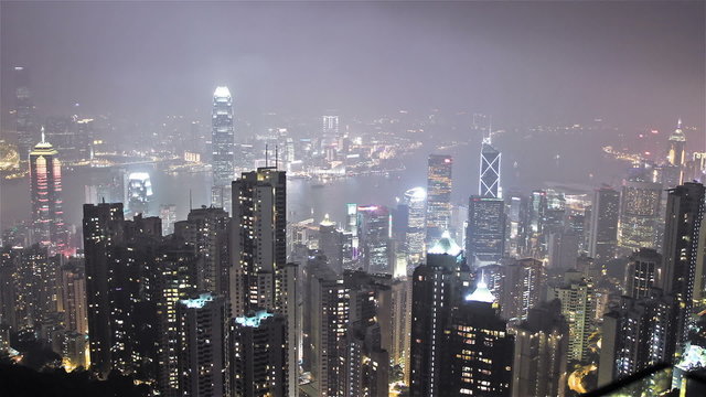 skyline of Hong Kong city from victoria peak. time lapse