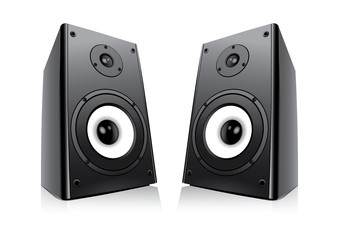 Pair Of Black Loud Speakers Isolated on White Background