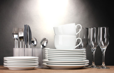 Clean plates, glasses, cups and cutlery