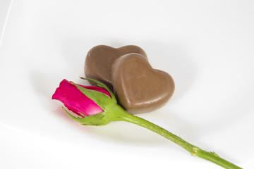 Chocolate heart and rose in the Valentine's Day
