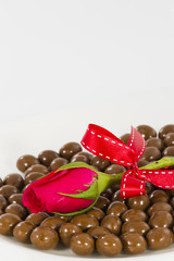 Chocolate heart and rose in the Valentine's Day