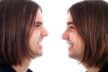 Profile of happy man face laughing