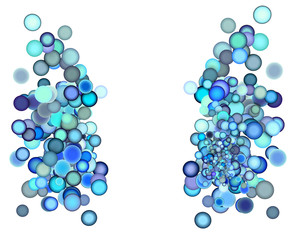 water 3d render strings of floating bubble in multiple blue purp