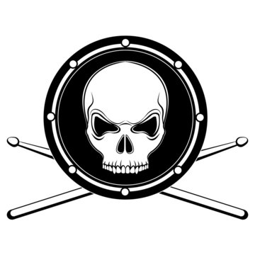 Vector jolly Roger drum skull with drumsticks