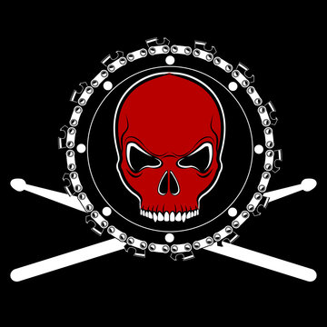 Vector red skull on chainsaw drum