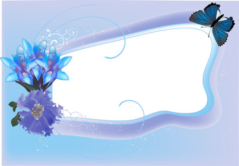 blue floral illustration with butterfly