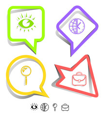 Business icon set. Magnifying glass, clock, briefcase, eye.