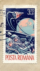 Vintage romanian postage stamp "Gemini-3 spaceflight"