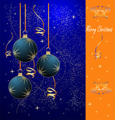 Christmas background with dark blue spheres