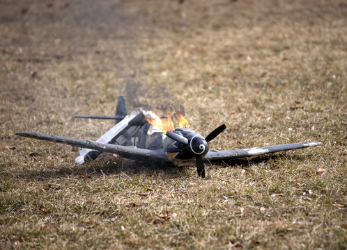 World war II crashed and burning airplane