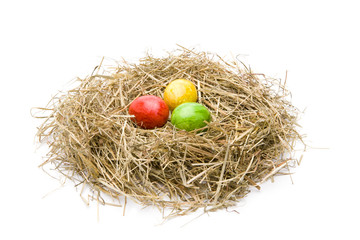 Bunte Eier im Nest