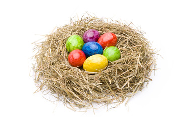 Bunte Eier im Nest