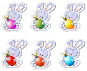 Conigli Cartoon Stickers Easter Bunny and  Eggs-Vector