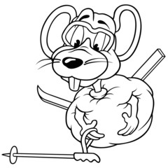 Mouse Snowball - Black and White Cartoon Illustration