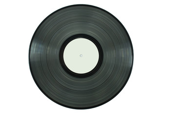 Black vinyl disc against white background
