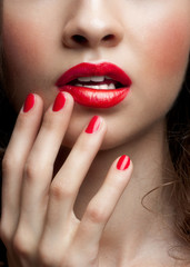Fototapeta premium Closeup of woman red lips