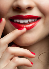 Closeup of woman red  lips