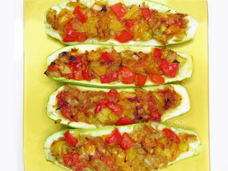 stuffed marrow vegetable and tomatoes
