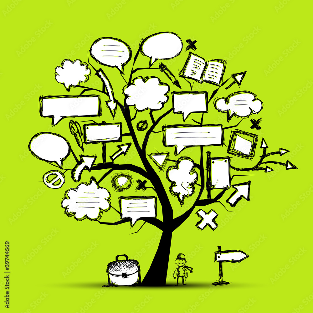 Poster sketch of tree with arrows and frames for your design