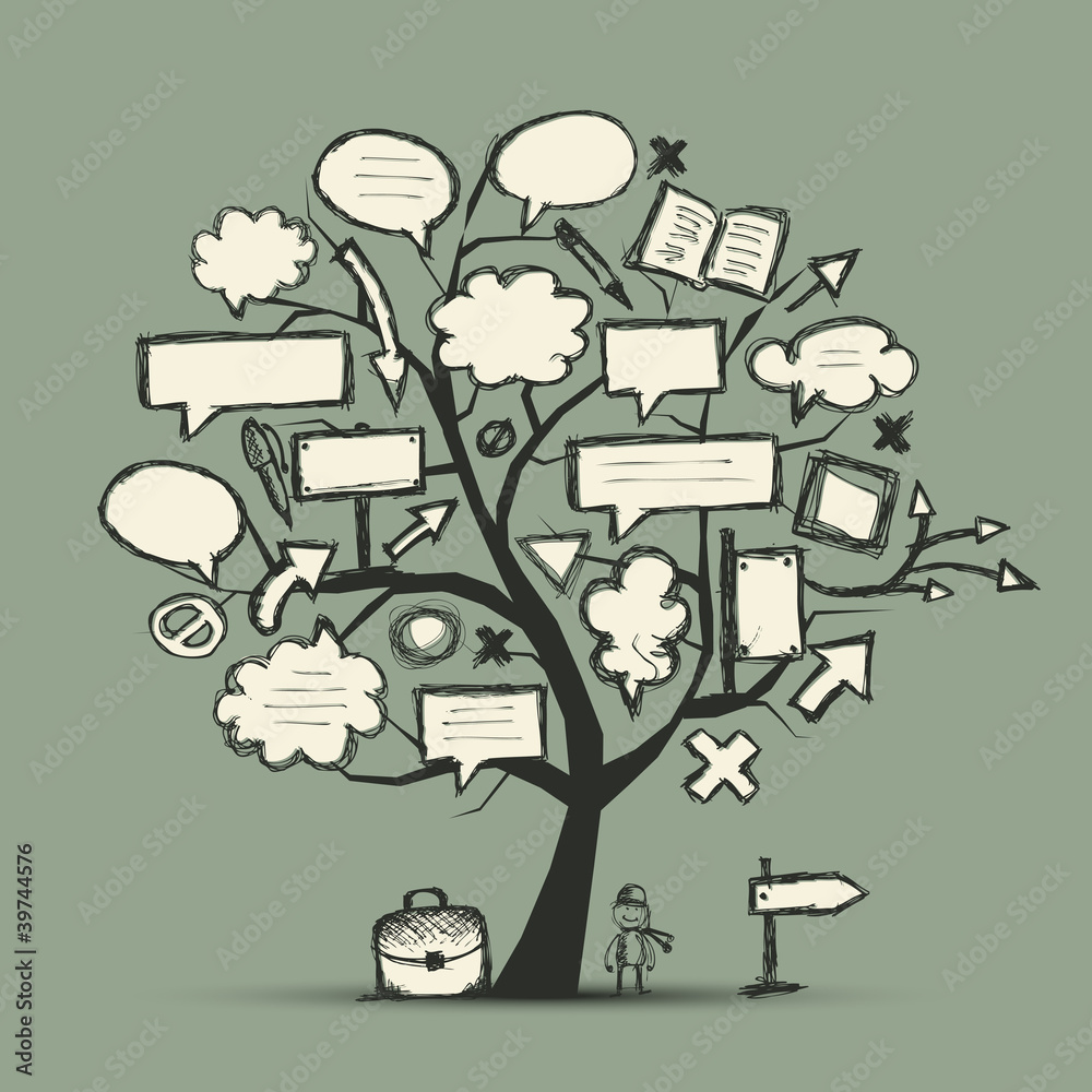 Poster sketch of tree with arrows and frames for your design