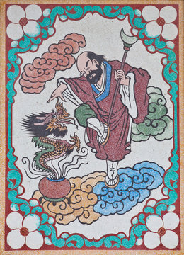 Old man spirit on a wall in chinese temple