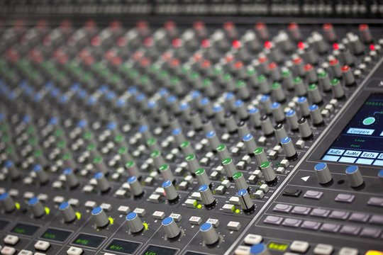 Large Music Mixer desk in recording studio