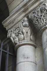 Stone carvings on a pillar at Saint Julien church in Tours