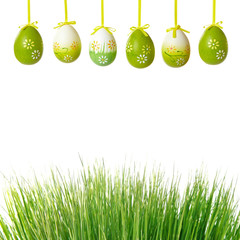 green grass and easter eggs