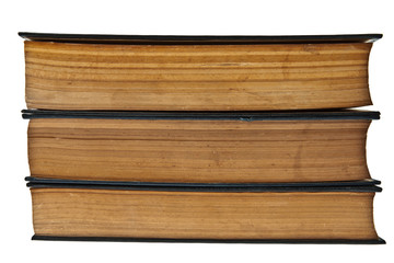 Stack of old books isolated on white background