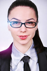 close up portrait of sexy business lady with glasses