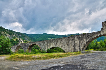 Fototapeta na wymiar Hunchback Bridge. Bobbio. Emilia-Romagna. Italy.