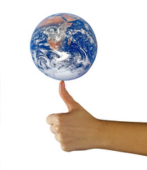 Planet earth on finger