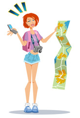 tourist with map and phone
